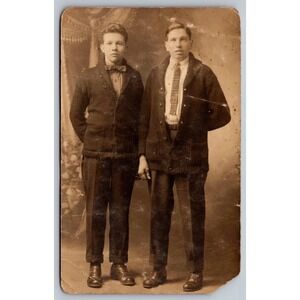 Antique RPPC Real Photo Postcard Two Men Portrait Earl Swartout Cyko 1904-1920